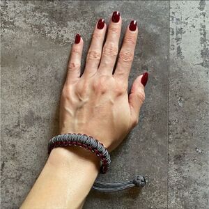 Cobra Paracord Bracelet Handmade USA Unisex Adjustable Burgundy Silver Black